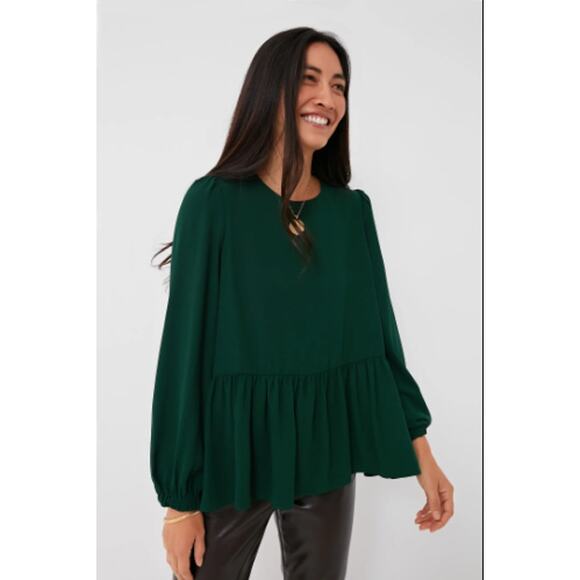 Tuckernuck Pomander Place Hunter Green Carlota Peplum Blouse Sz XL - Picture 1 of 11